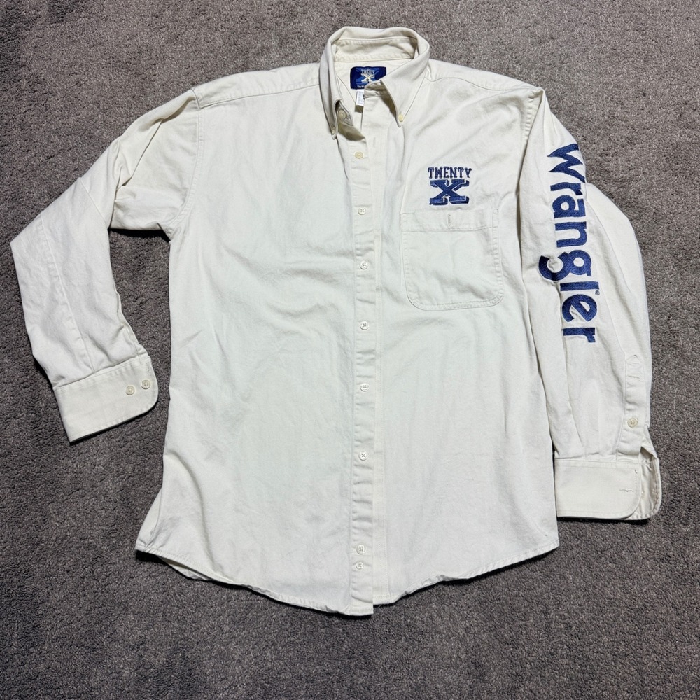 Wrangler Twenty X Mens Cream Long Sleeve Western Logo Button Down Shirt MJ45029